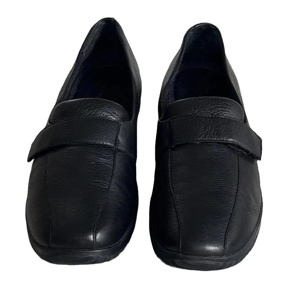 Easy Spirit Musthaves Black Leather Loafers Hook and Loop Strap Shoes Womens 11